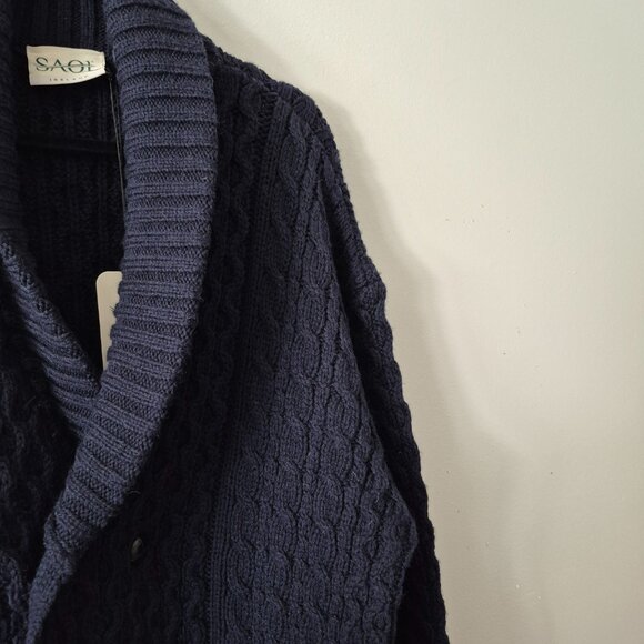 NWT SAOL Ireland Merino Wool Navy Shawl Collar Irish Aran Cardigan Sweater XXL - Picture 8 of 12